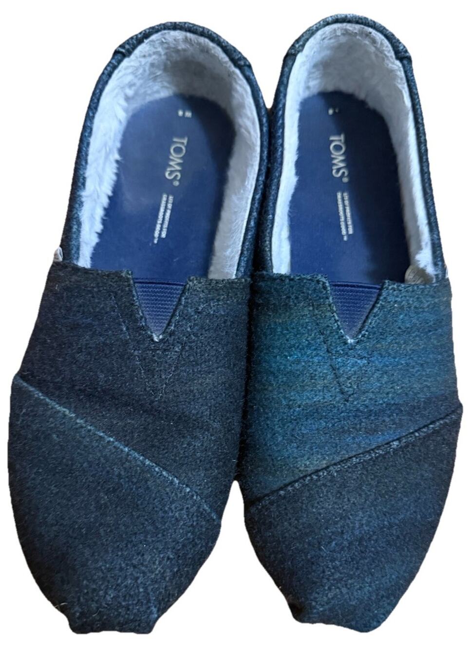 TOM’s Women’s Faux Fur Blue Green Slip-on Shoes Comfortable Size 8W